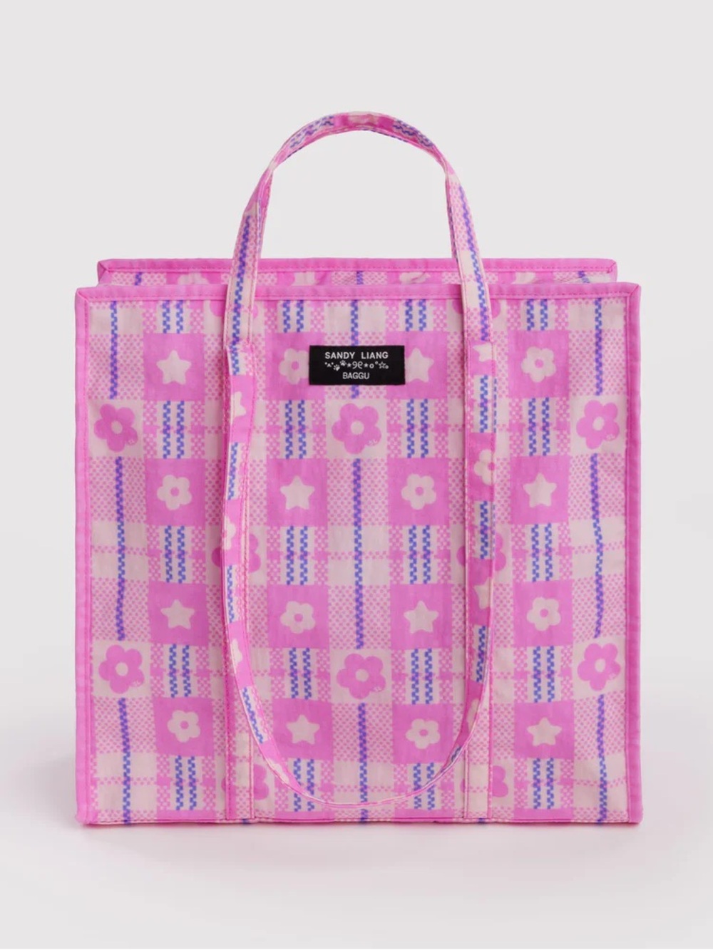 Sandy Liang x BAGGU Large Nylon Market Bag - Market Plaid Pink ✿